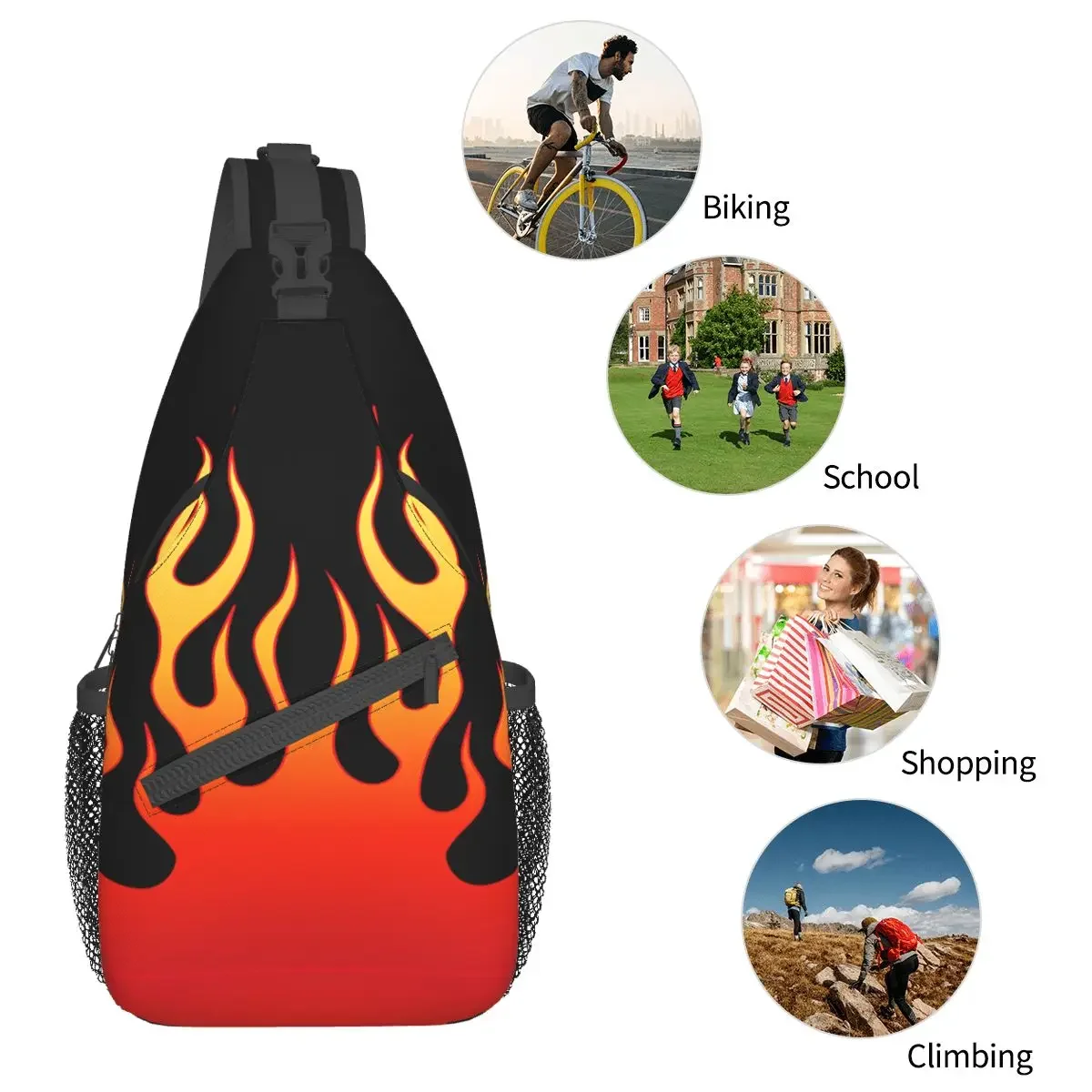 Bolso cruzado deportivo con diseño de llamas y fuego, bolso de pecho Unisex para mujer y hombre, mochilas de hombro a la moda para viaje