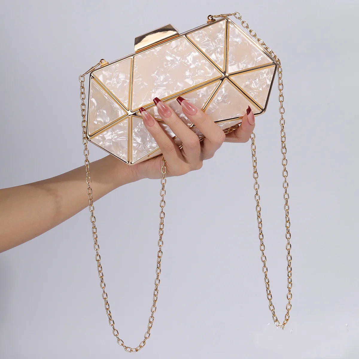 Bolso de noche de Metal acrílico con diamantes para mujer, bandolera de hombro con cadena, bolso de mano de diseñador de lujo, bolsos de mano para fiesta y cena, nuevo