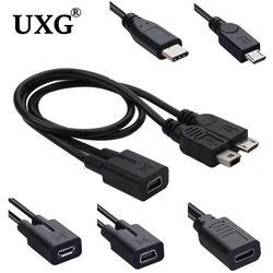 Mini Mini USB Type-C Female 1 To 2 USB-B Male General Splitter Y Extension Charger Adapter Cable 30cm MICRO usb Charging+Data