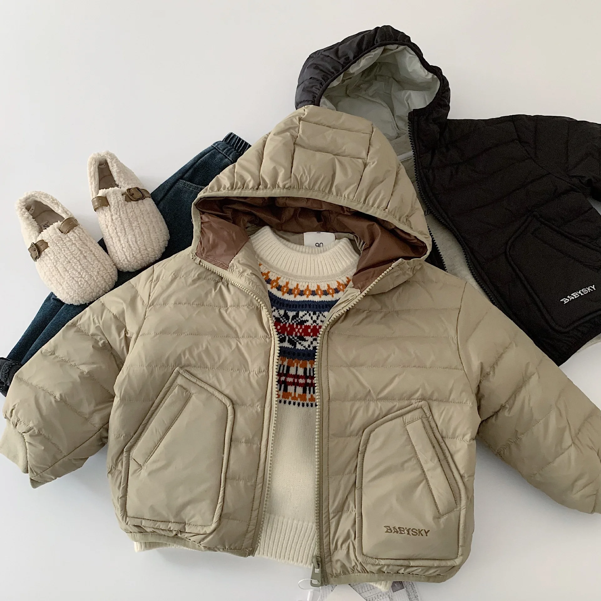 

2025 Winter New Boys' 90 White Duck Down Children's Hooded Down Jacket Thick Coat