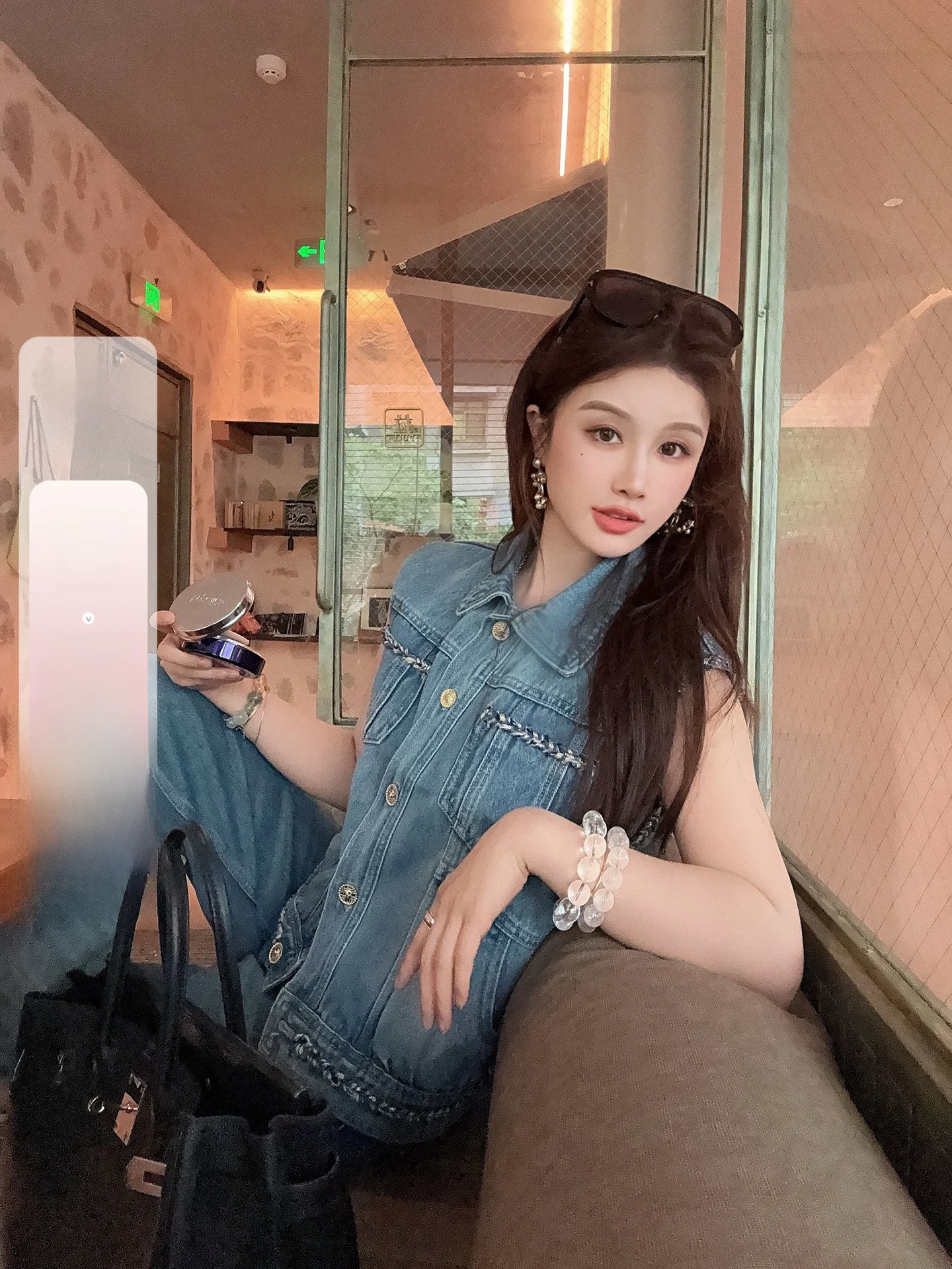 

IUIU a Jing Home: Комплект из джинсового жилета и длинных брюк для женщин, повседневный летний костюм из хлопка с воротником, в стиле Denim Vibes