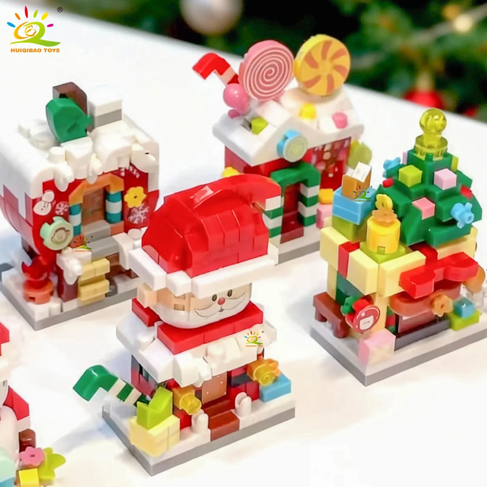 HUIQIBAO Weihnachts-Mini-Bausteine Weihnachtsmann Schneemann Weihnachtsbaum Haus Bausteine Set DIY Tischdekoration Kinder Weihnachtsdekoration Geschenk – Detail 3