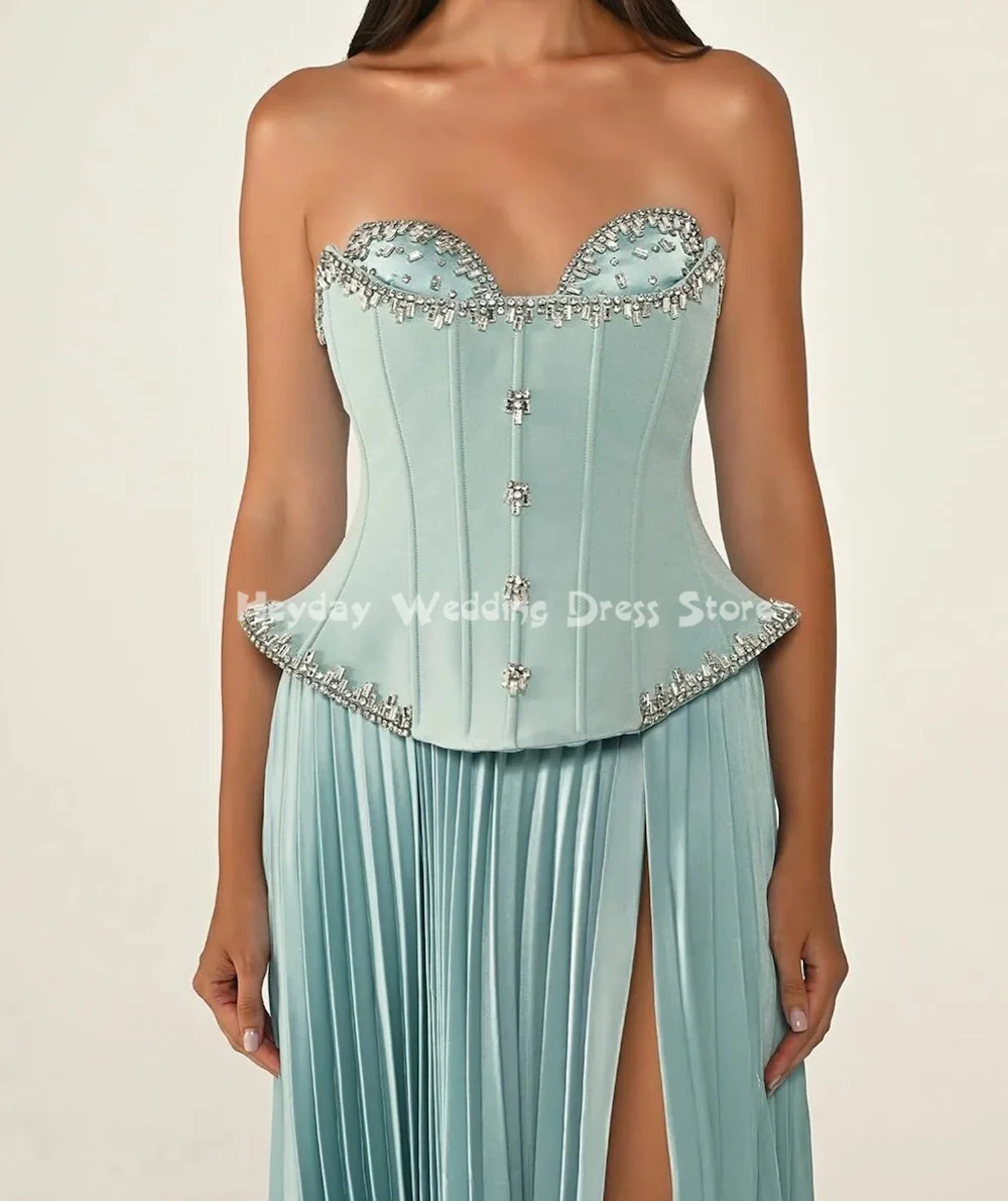 Heyday Damen-Abendkleider, trägerlos, mit Falten, Perlen, geteilte Säule, bodenlang, mit ärmellosen, formellen, eleganten Kleidern 2025