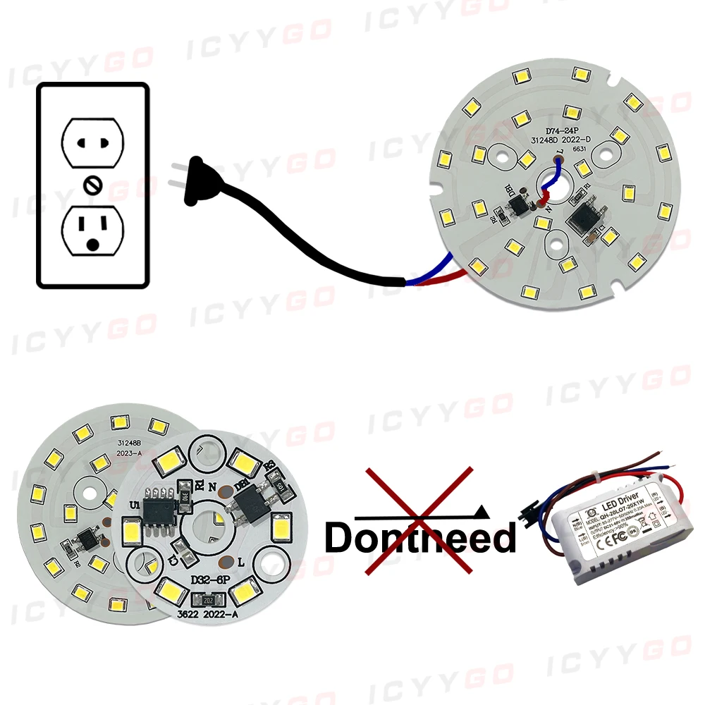 3W 5W 7W 9W 12W 15W 18W 220V Hoogspanningslichtpaneel Rond lichtpaneel Driver-gratis DIY LED-lichtpaneel Lamplichtbronbord