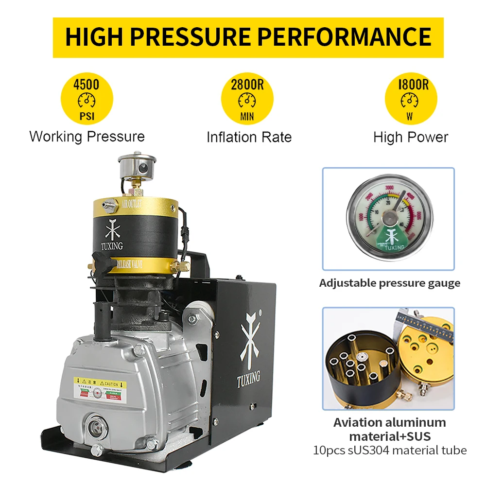 TUXING TXES012 300Bar 4500Psi PCP Air Compressor High Pressure Electric Compressor with Set Pressure for Airgun Scuba Diving