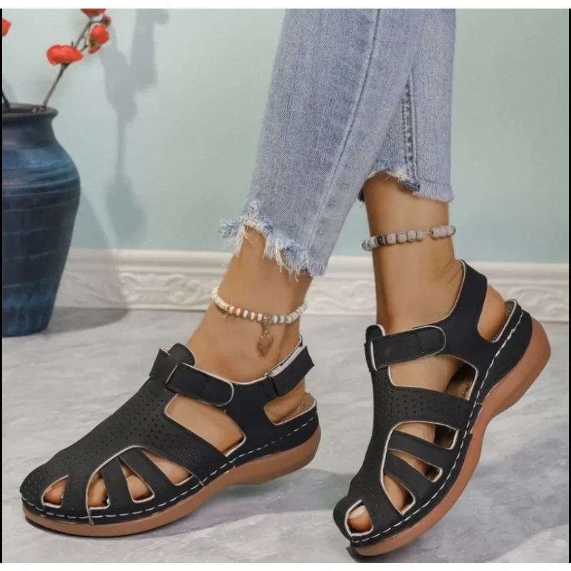 

Женские сандалии на плоской подошве, повседневные кроссовки в стиле ретро, удобная обувь без шнуровки, женская трендовая пляжная обувь 2025 года, новые летние прогулочные тапочки, шлепанцы Mujer