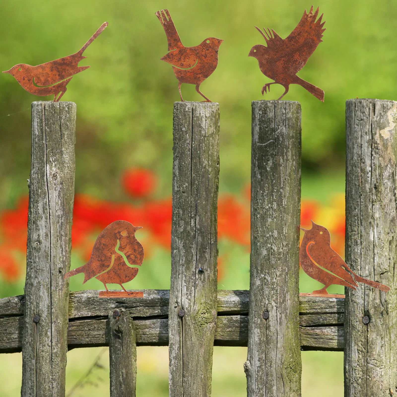 

5Pcs Iron Rustic Bird Decorations Metal Silhouettes Outdoor Garden Fence Yard Art Ornaments Rusty Birds Decoration