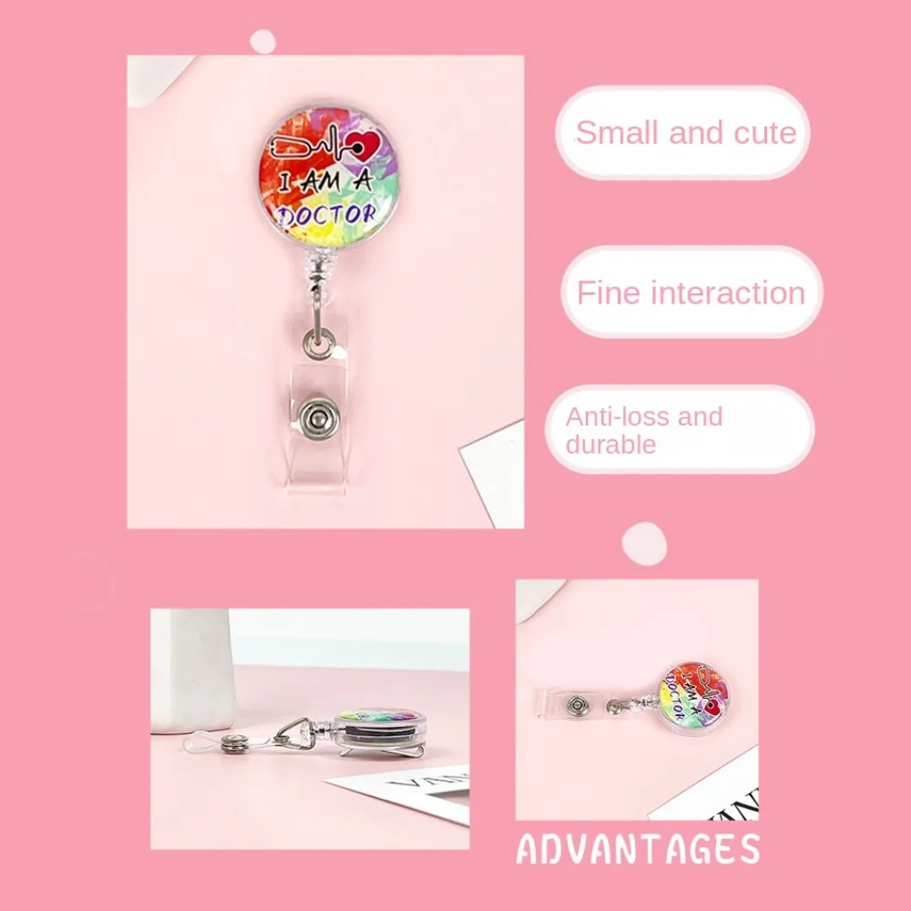 ง่ายต่อการดึงหัวเข็มขัดพยาบาล Retractable Badge Reel เรียบง่ายแฟชั่นพยาบาล ID Card คลิปน่ารัก ID Card อุปกรณ์เสริม