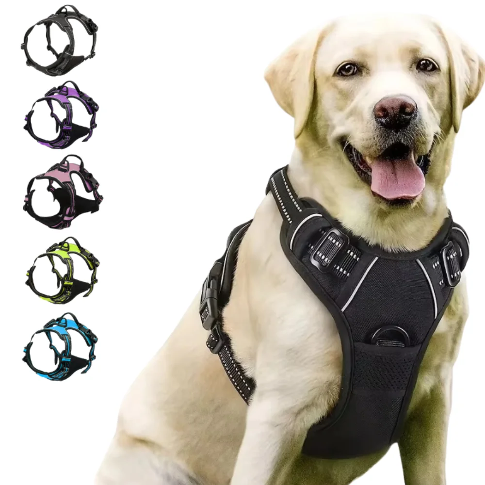 Hundegeschirr, das das Ziehen verhindert, Brustgeschirr für Hunde, mittelgroße Hundeweste, verstellbare, gepolsterte Weste, atmungsaktiv, mit reflektierendem Streifen. – Detail 6