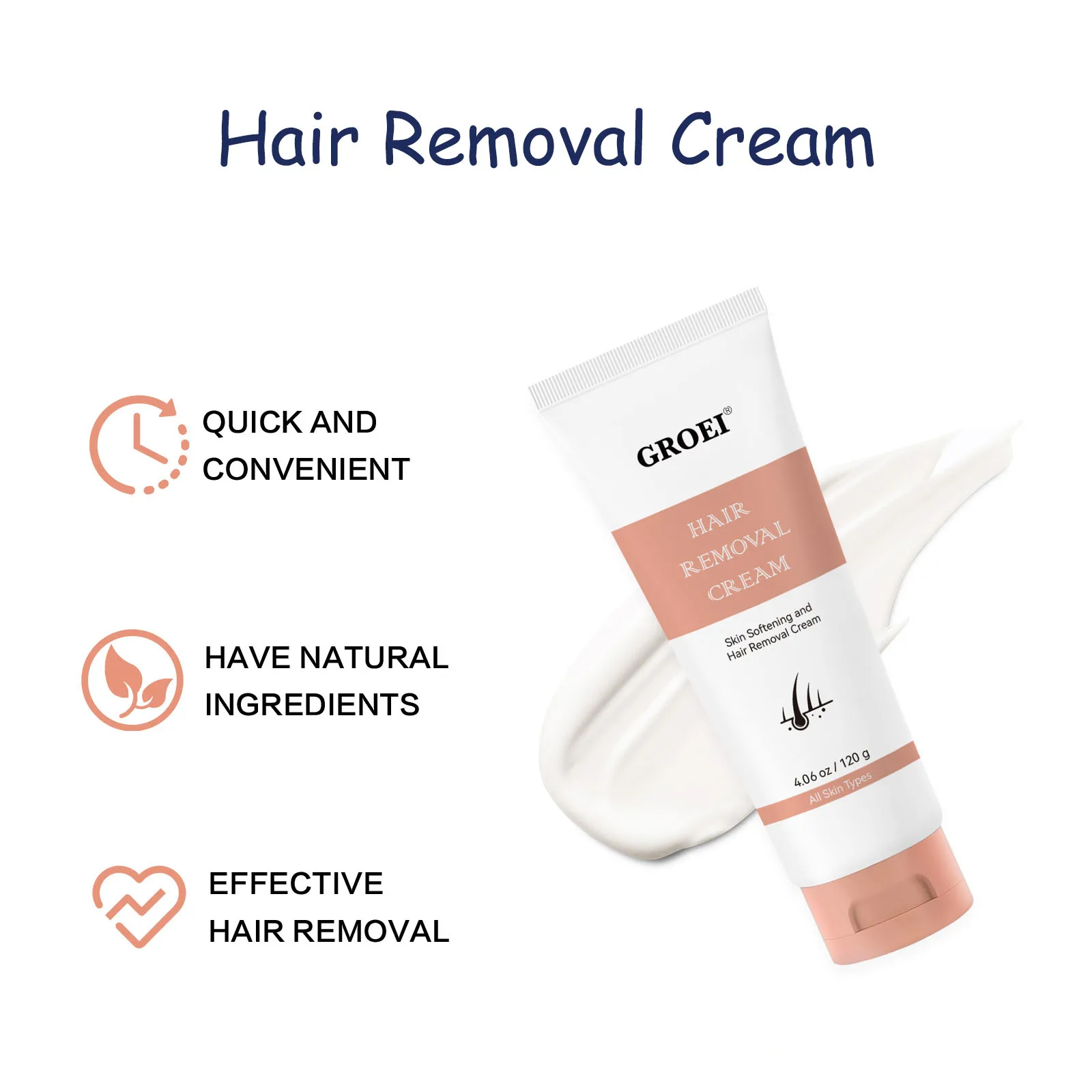

GROEI Skin Softening Hair Removal Cream 120g - Fast Acting & Gentle for Legs/Arms/Underarms/Bikini Line, All Skin Types