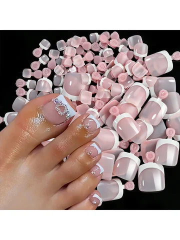 120Pcs 9-Colors French Fake Toenails Summer Short Sqaure Press On Toe Nails Tips Glossy Nude/Pink/Brown Full Cover False Toenail