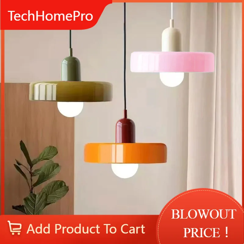 TechHPNordic Retro Glass Pendant Lamps Indoor E27 LED Chandelier Living Room Dining Room Bedroom