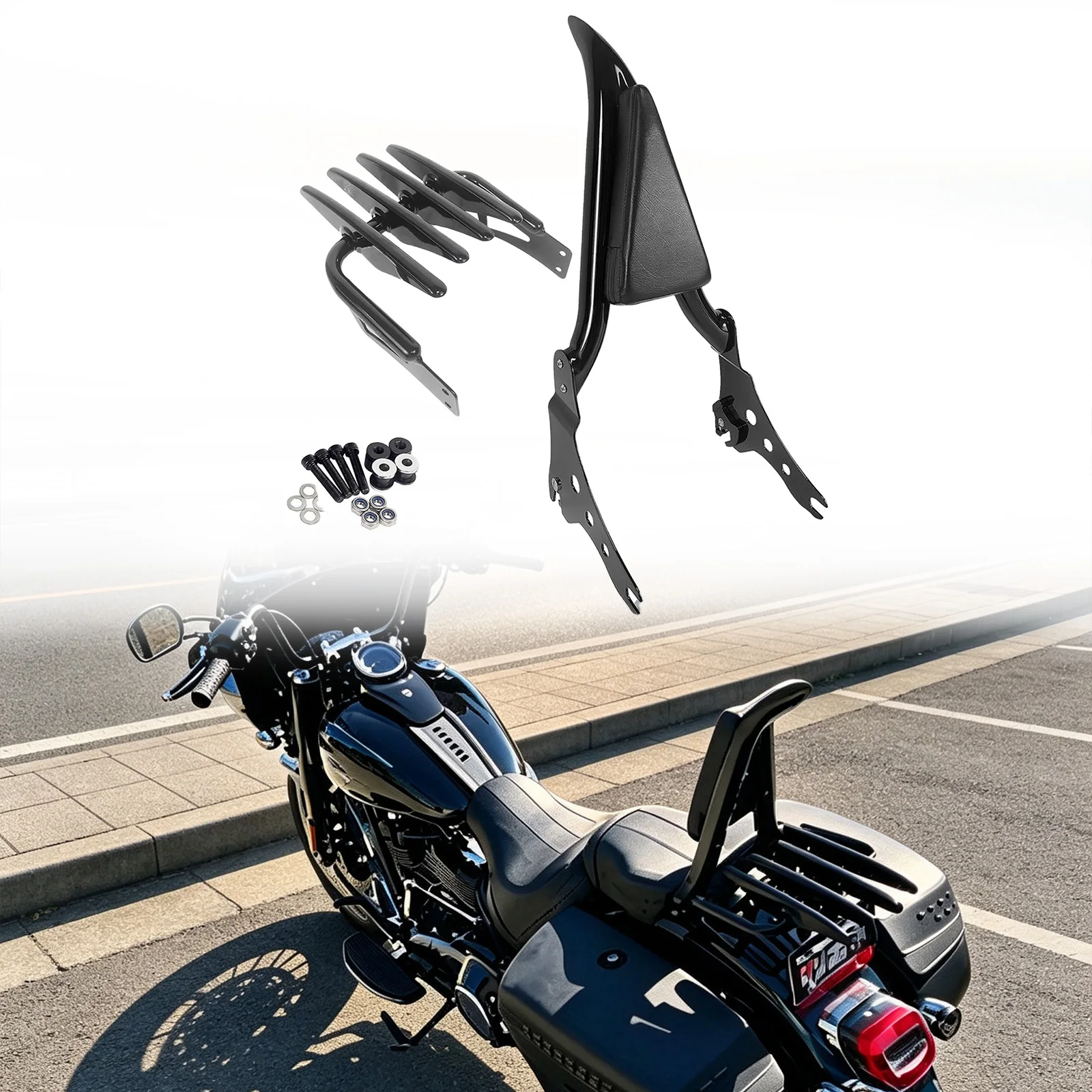For Harley Heritage Classic Street Bob FXBB 18-25 Softail Standard 18-25 Motorcycle Backrest Passenger Sissy Bar & Luggage Rack