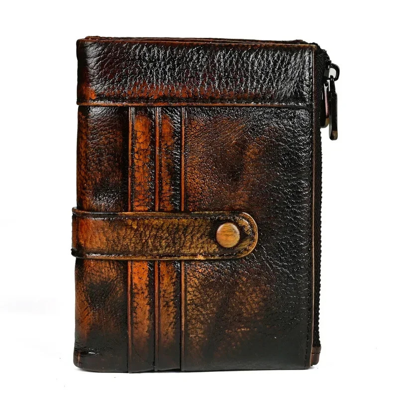 

Genuine Leather Men's Short Wallet Retro Card Holder Casual Purse Zipper Coin Pouch Handbag