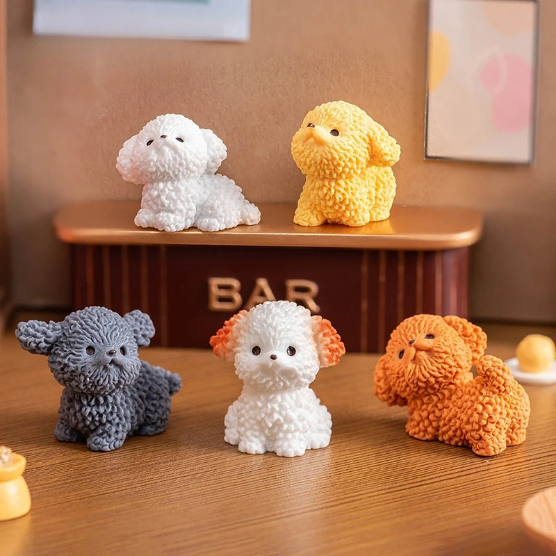 6Pcs Curly Dog Ornament Cute Animal Figurine Micro Landscape Home Desktop Decoration Car Interior