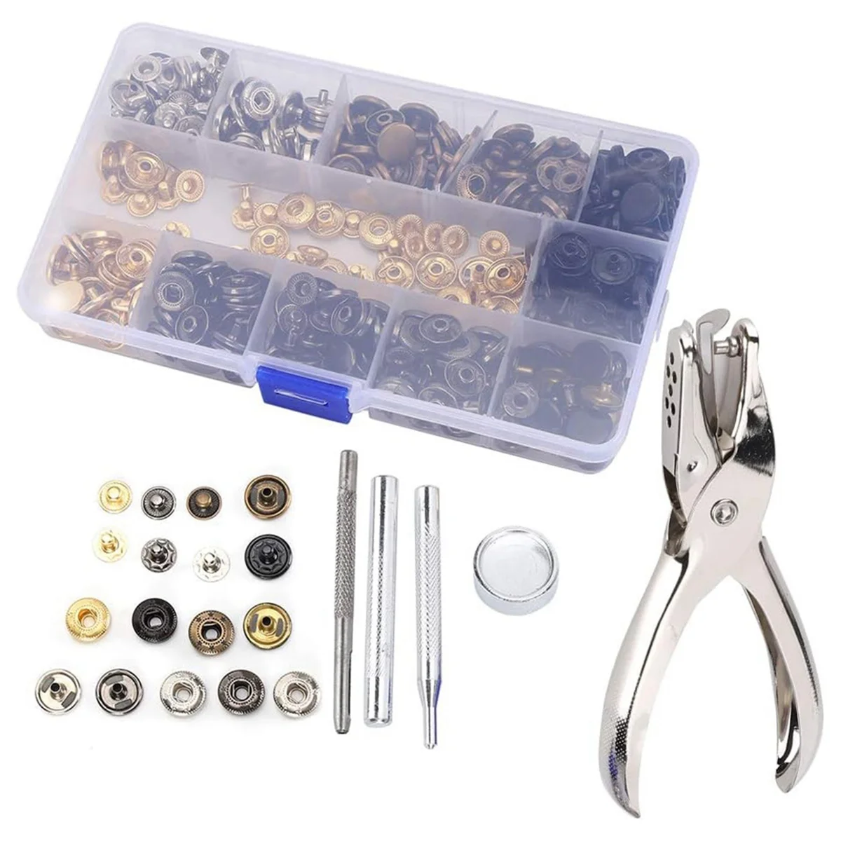 

120 Set Snap Fastener Kit Leather 6 Color Metal Press Studs Installation Tools