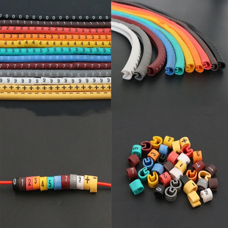 Cable Marker Wire Label EC-0 EC-1 500pcs Mark Number Wire 0 to 9 Colored 2.5 sqmm insulation PVC Cable Label Wire Marker Labels