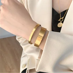 European and American Simple Smooth Gold Color Stainless Steel Cuff Bracelets For Men and Women Jewelry Party Couple Bangles