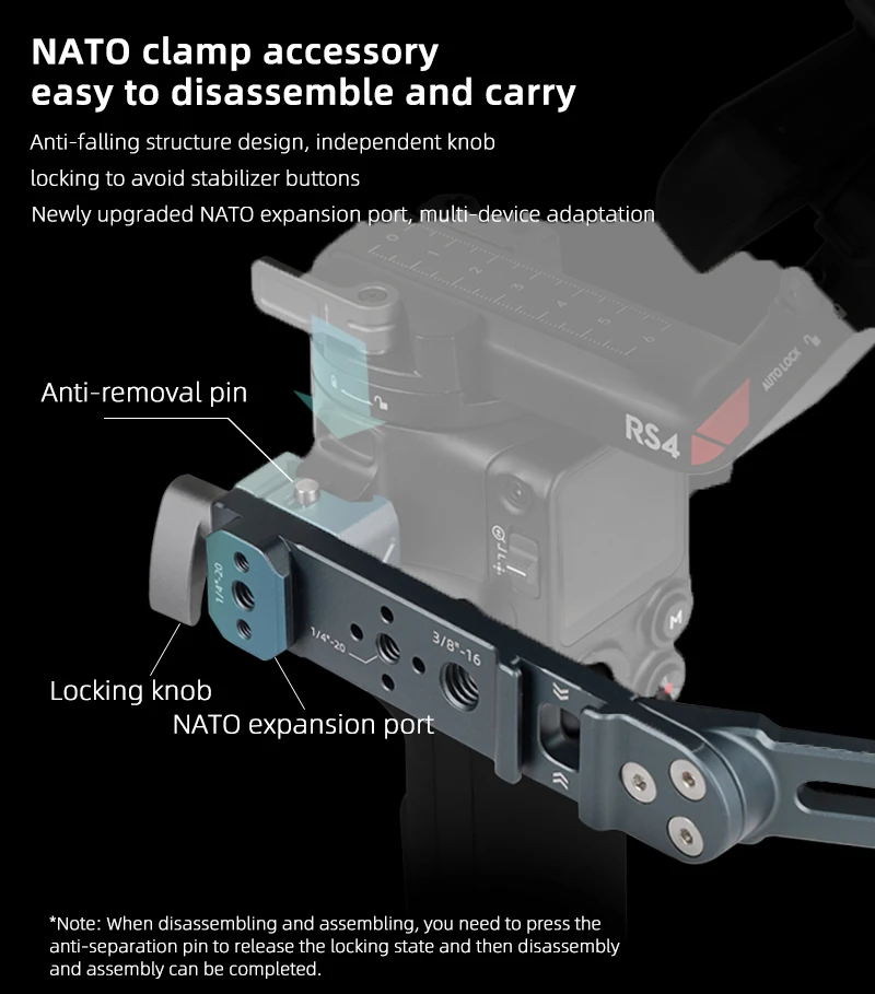 Universalgelenk-Sling-Griff mit NATO-Klemme, Kaltschuhhalterung für DJI RSC2/RS3/RS3 Mini/RS3 PRO/RS4/RS4 PRO Handstabilisator – Detail 2