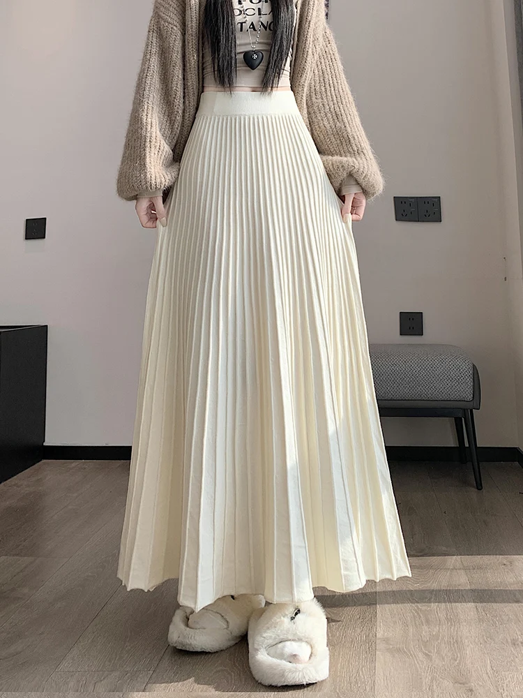 

Women Autumn and Winter New Elastic High Waist Slimming Casual Versatile A-line Large Swing Knitted Half length Skirt