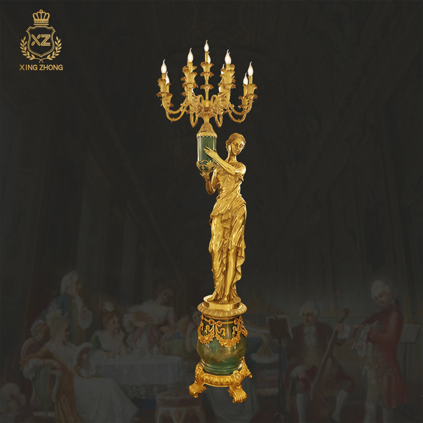 French Royal Retro Art Statue Of The Goddess Living Room Study Brass Floor Lamp Villa Church Decorative Candle Stand Lamp