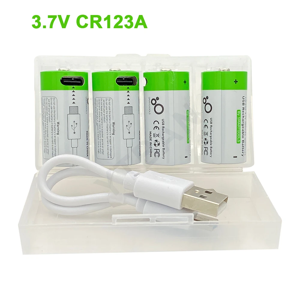 2-12PCS 3.7V 16340 CR123A  Rechargeable Batteries CR17345 Li-ion Battery for Laser Pen and LED Flashlight + USB Charging Cable