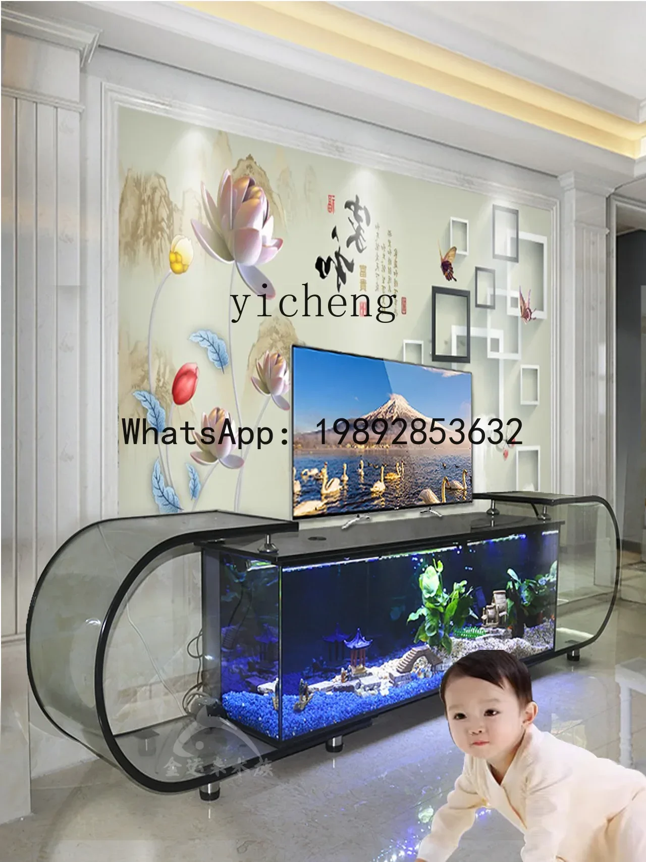 TV cabinet fish tank household living room background ecological fish tank against the wall ultra-white large integrated