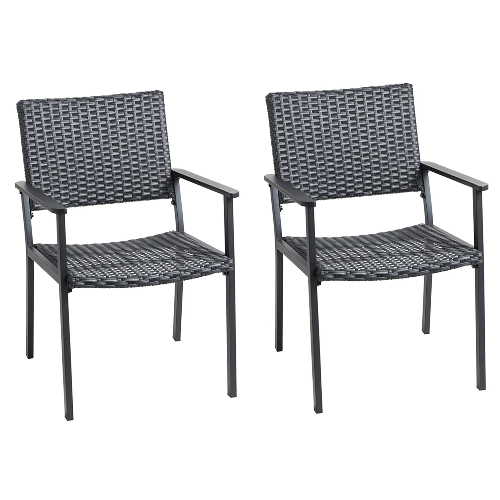 

Set of 2 Outdoor All Weather Wicker Dining Chairs for Outside Patio Tables, Metal Frame