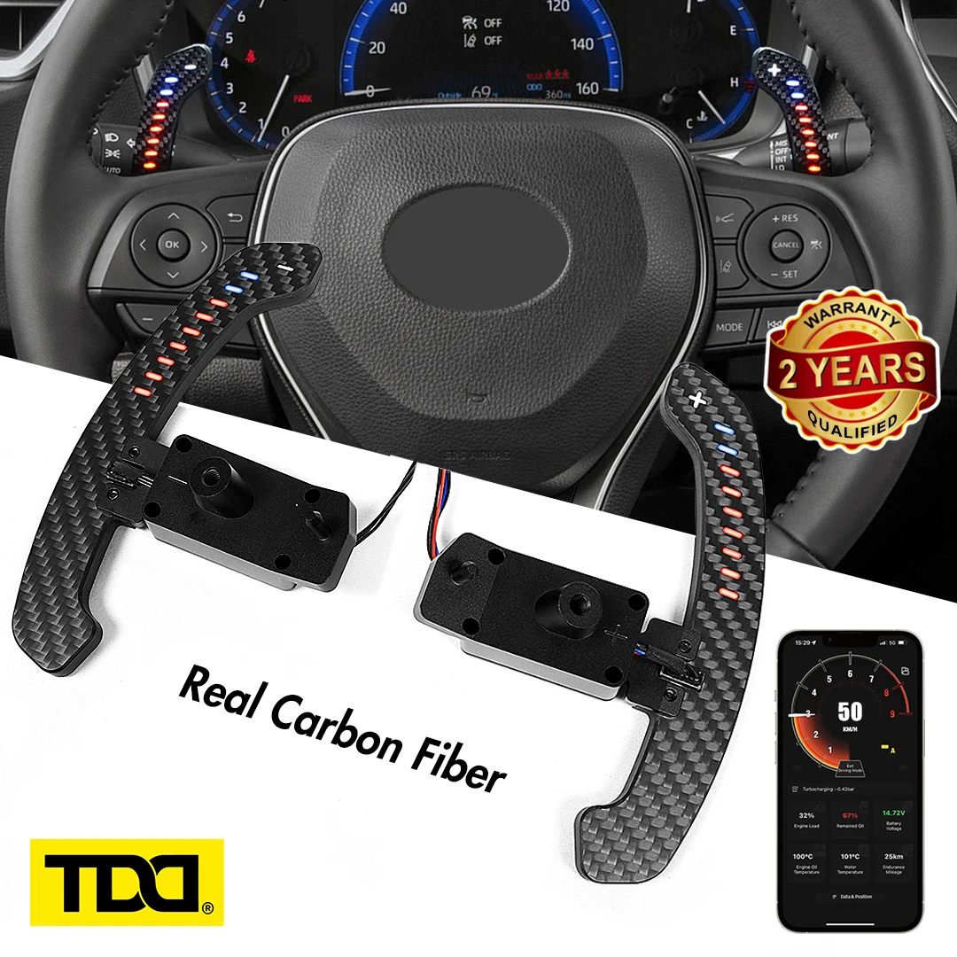 TDD Motors 100% Real Carbon Fiber LED Magnetic Paddle Shifters For Toyota Camry GR Corolla Yaris GR Avalon