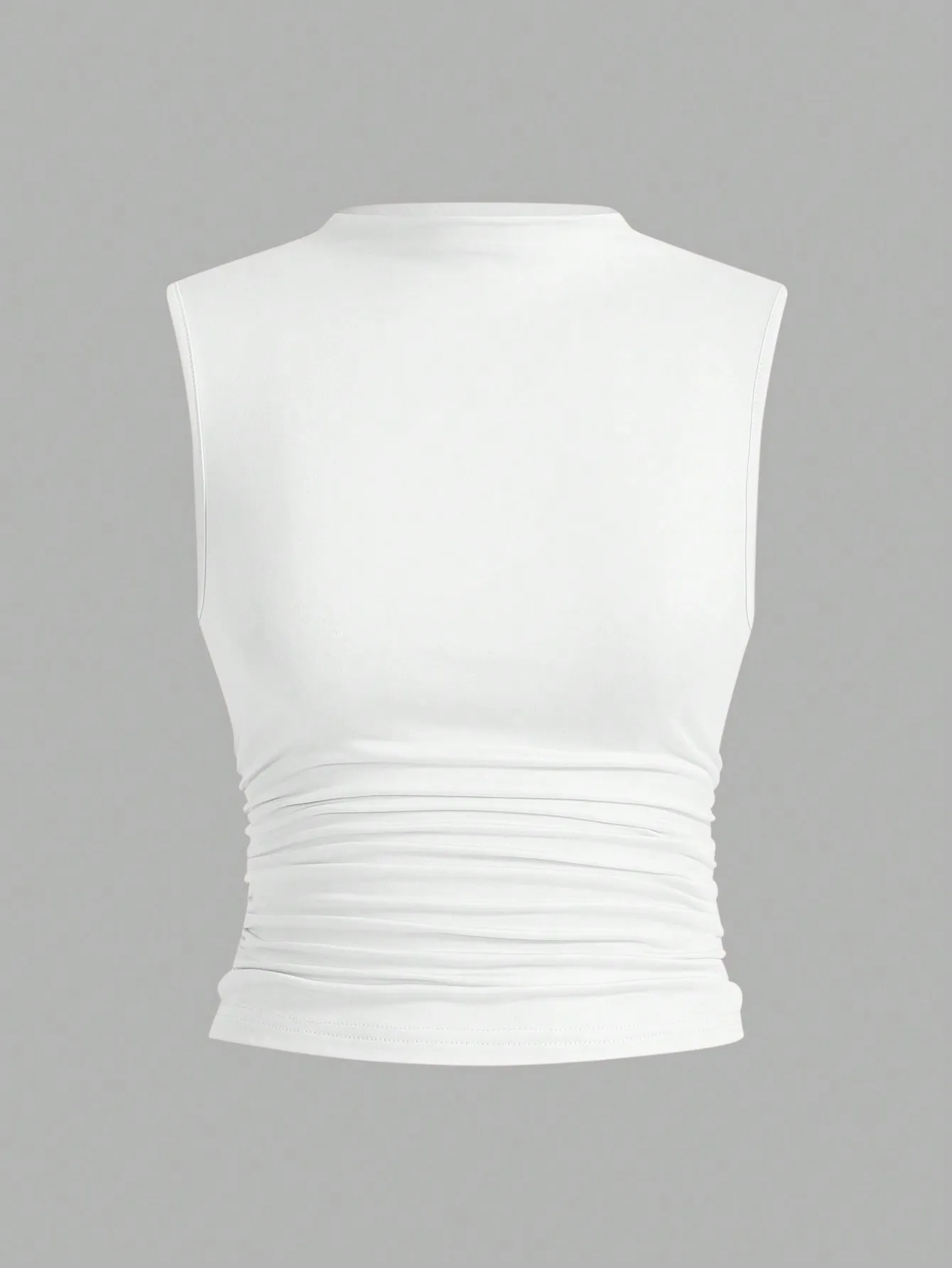 New 2024 Fashion Casual Mock Neck Ruched Tank Top for Women Summer Solid Color Pleated Sleeveless Tee Shirt Tshirt Streetwear