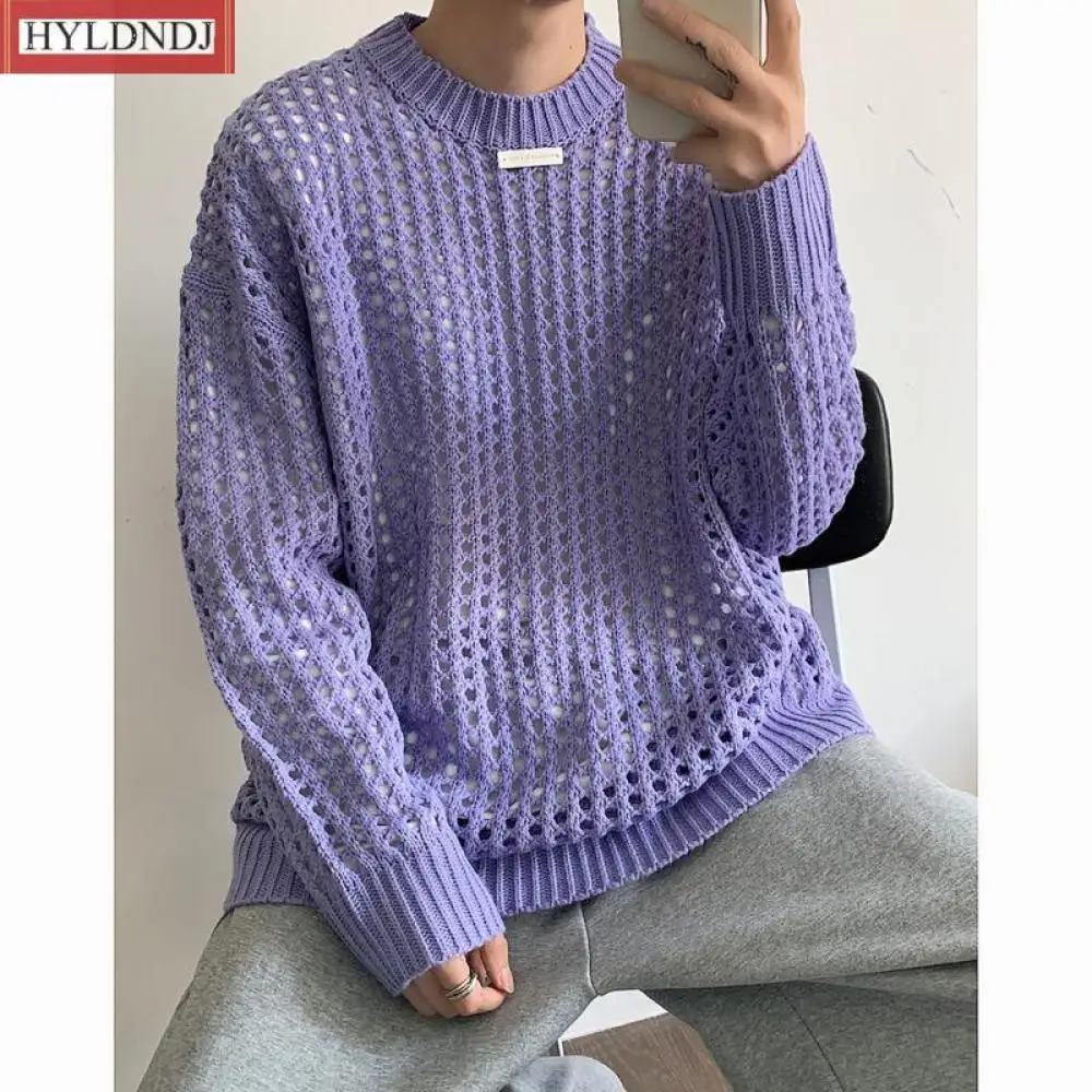 Spring /autumn New Hollow Sweater Men Warm Fashion Casual Knitted Pullover Men Korean Loose Long-Sleeved Sweater Mens