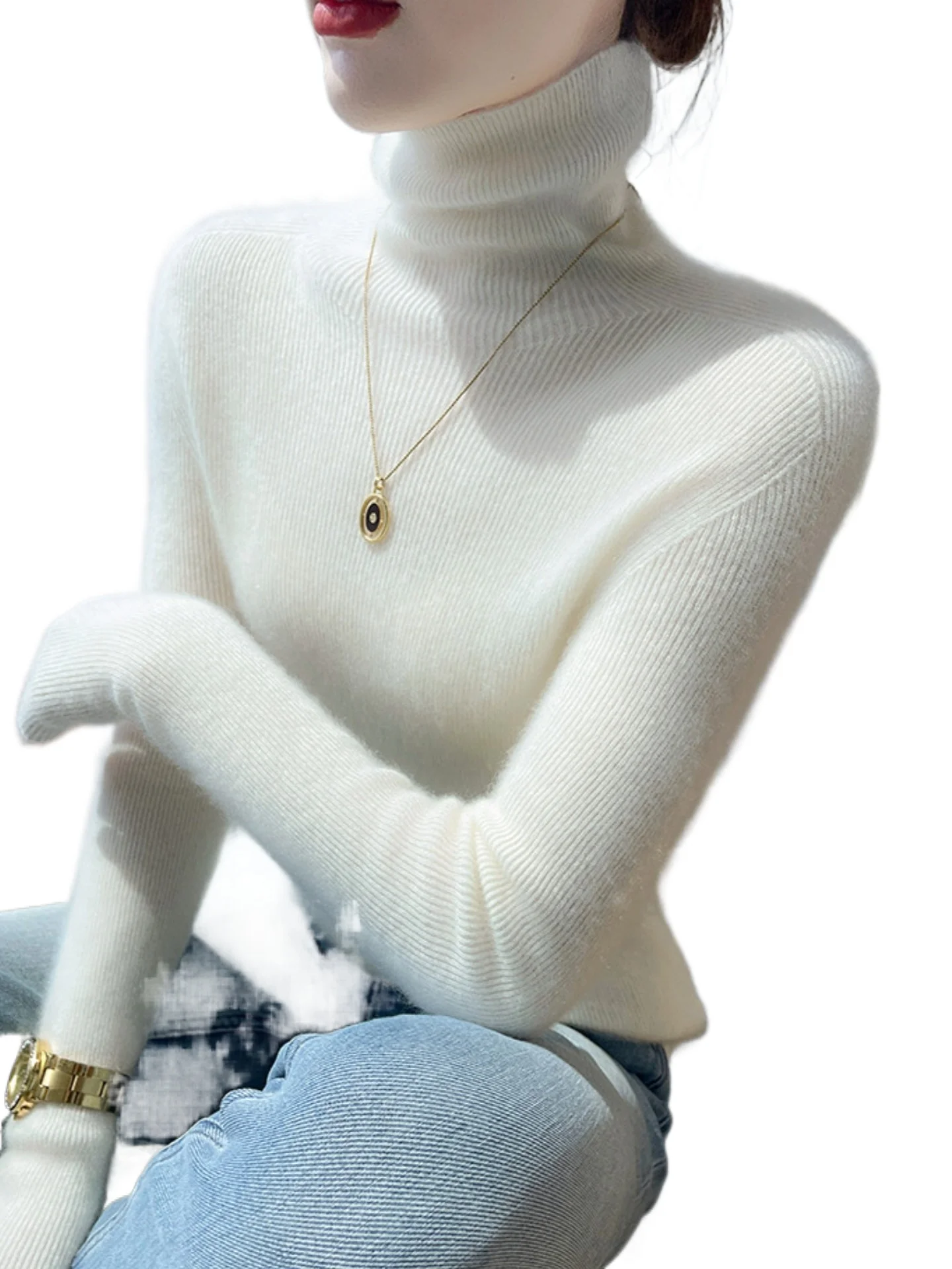 Machine washable first-line ready-to-wear wool sweater women's autumn and winter  turtleneck thickened cashmere bottoming shirt