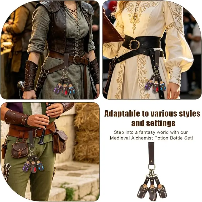 Cork Potion Bottle Cosplay Belt Accessories, Include 3 Potion Bottles with Holder Renaissance Witch Props Costume Accessories fo - view 6