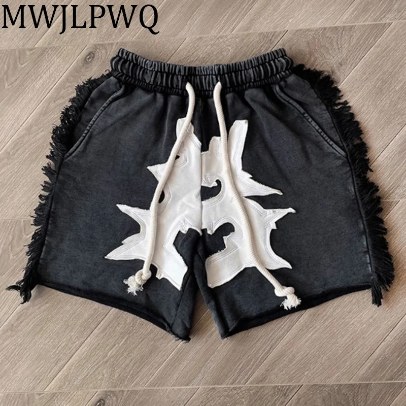 

MWJLPWQ Повседневные шорты с нишевым дизайном и нашивкой, мужские свободные брюки Y2K с принтом High Street, новинка 2023 года, лето 010787
