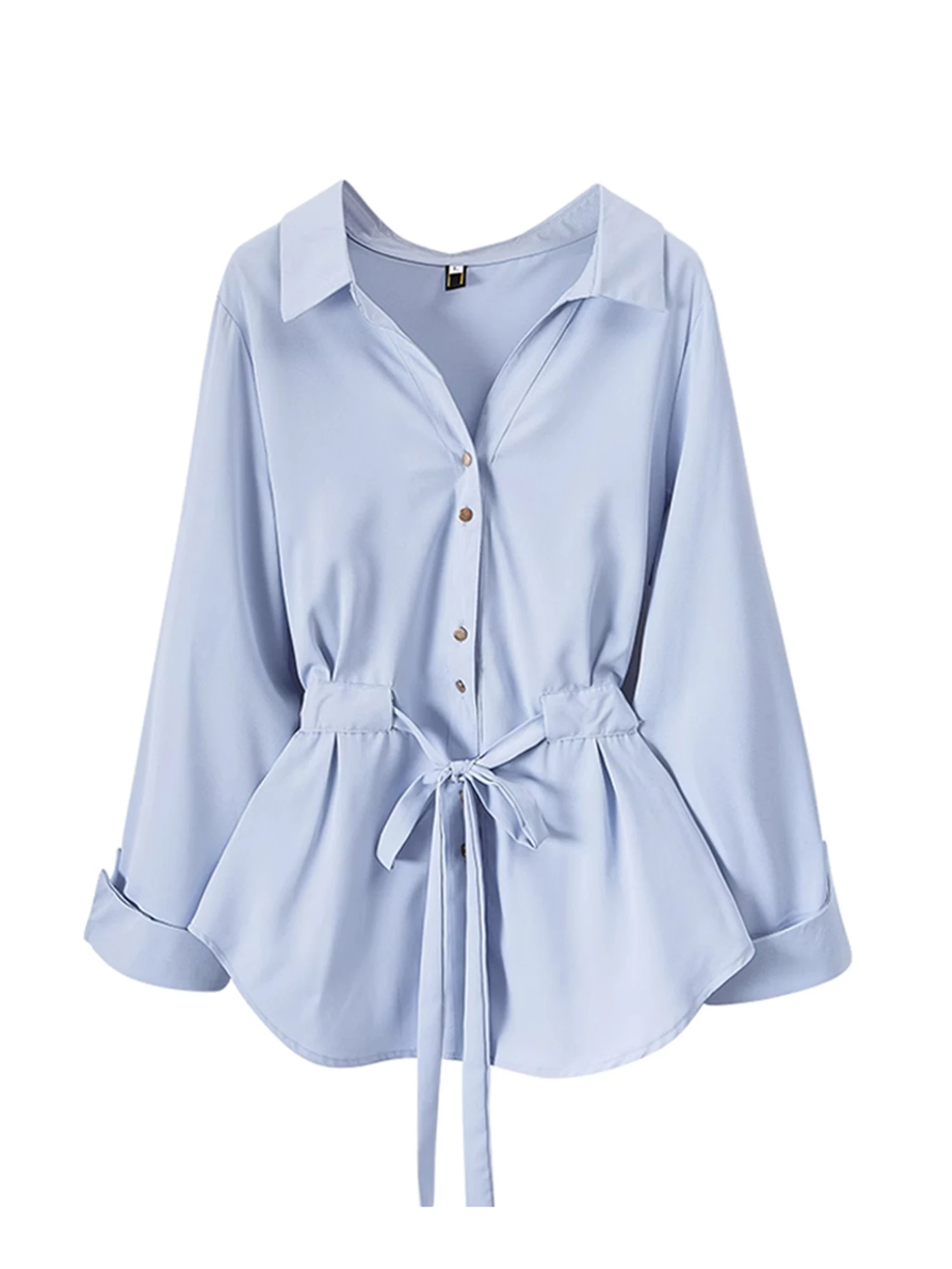 

Women's Blue Oversize Shirts Blouses Y2k Vintage 2000s Aesthetic Elegant Long Sleeve V-Neck Ladies Shirt Clothes Autumn Spring