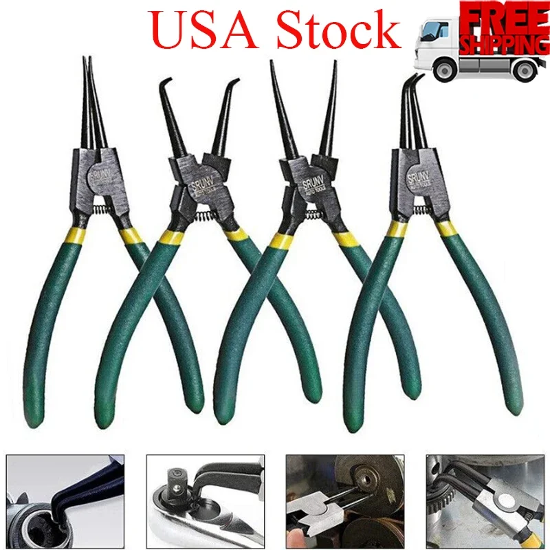 

4pcs Snap-Ring Pliers Kit 7 Inch Multifunctional Retaining Ring Circlip Pliers Internal External Staight Bent puller Hand Tool