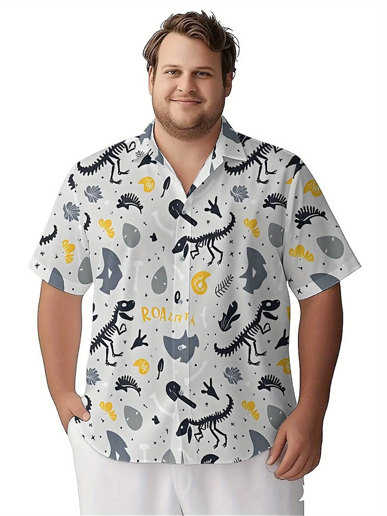 เสื้อฮาวายขนาดบวกของผู้ชาย Fantasy World สําหรับรูปแบบแฟนไดโนเสาร์, เสื้อเชิ้ตติดกระดุม, เสื้อผ้าลําลองสําหรับทั้งชายและหญิง, เสื้อฤดูร้อน