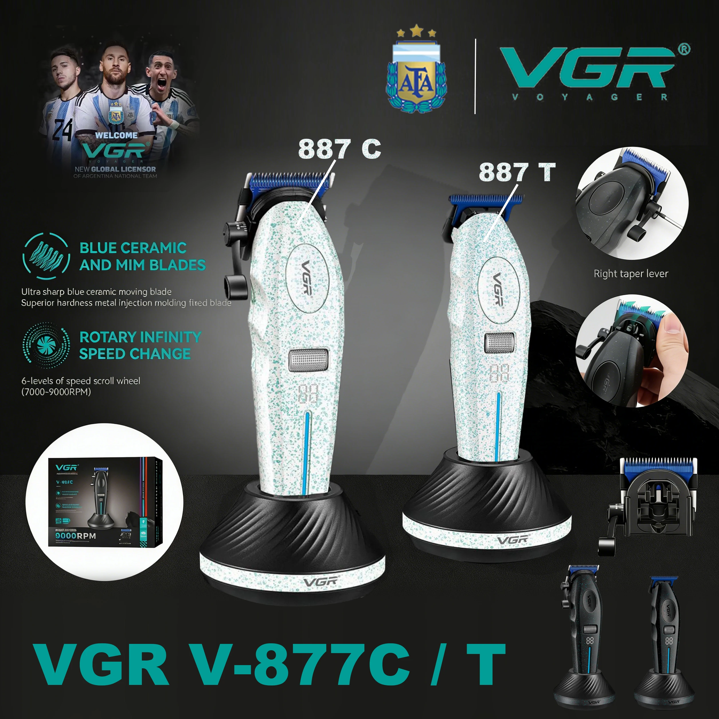 

VGR Hair Trimmers Professional Haircut Machine 9000 RPM Hair Clippers Electric Trimmers Rechargeable Hair Trimmer for Men V-887