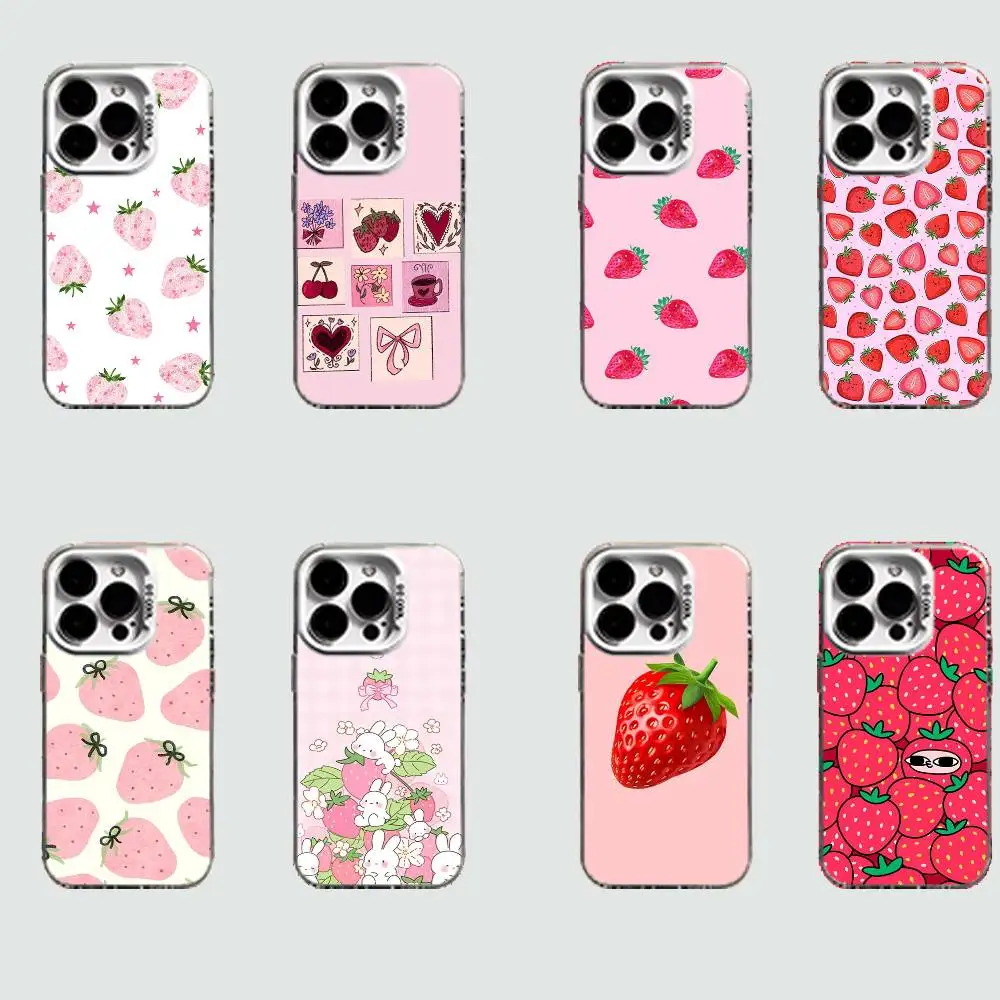 

Full Screen Pink Strawberry Hard Phone Case for IPhone 16 15 14 13 12 11 Pro Max Plus16E X XR XS Max shockproof Full Cover