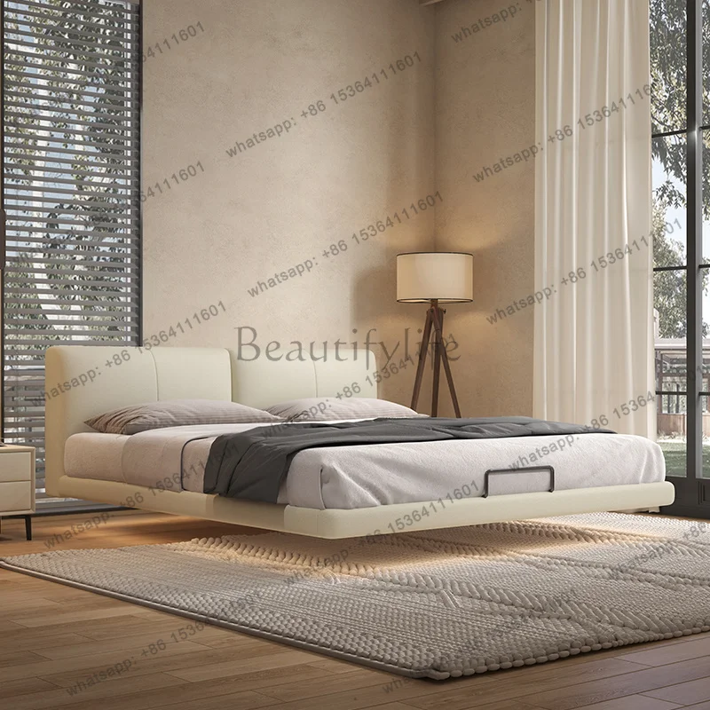 LJY White Soft Double Bed Couples Australia Style Floating Modern Double Bed Luxury Japanese Wooden Camas De Dormitori Furniture