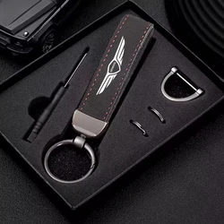 Suede Key Ring Sport Car Keychain Custom Car Emblem Gift With For Genesis G80 GV70 GV80 GV60 G70 Essentia Neolun G90 GV90 X
