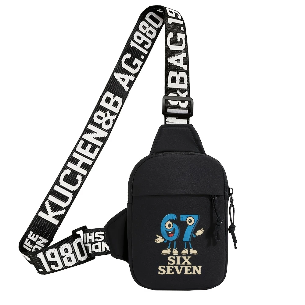 

New Versatile and Fashionable Men's Waist and Chest Bag for Commuting, 67 Brother Printed Shoulder Bag, Crossbody Phone Bag