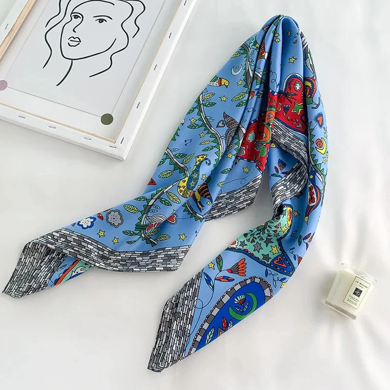 90*90Cm Square Scarf Twill Silk Feeling Women Head Shawls and Wraps Luxury Hair Tree Print Neck Scarves Hijab Bandana Pashmina image 5