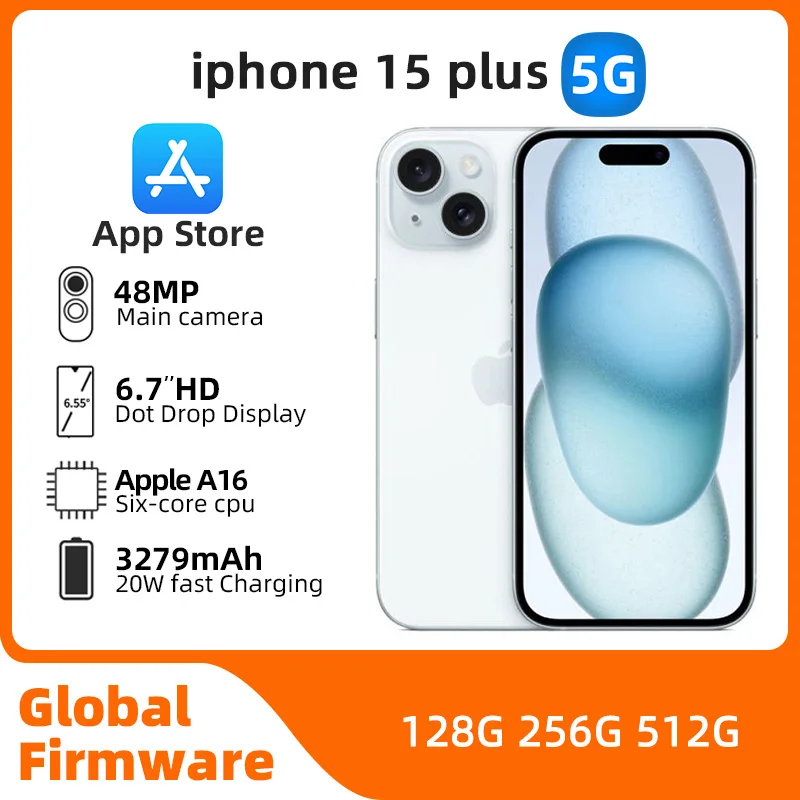 Apple iphone 15 plus 5G desbloqueado 6,7 polegadas 2796x1290 Tela iOS 17 48MP Câmera 3279mAh Bateria Todos os cores telefone usado