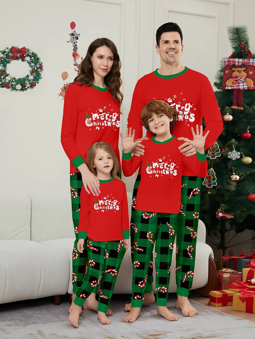 Xmas Family Matching Pajamas Set New Arrivals 2025 Santa Merry Christmas Letter Print Adult Kids Pjs Baby Jumpsuit Dog Clothes