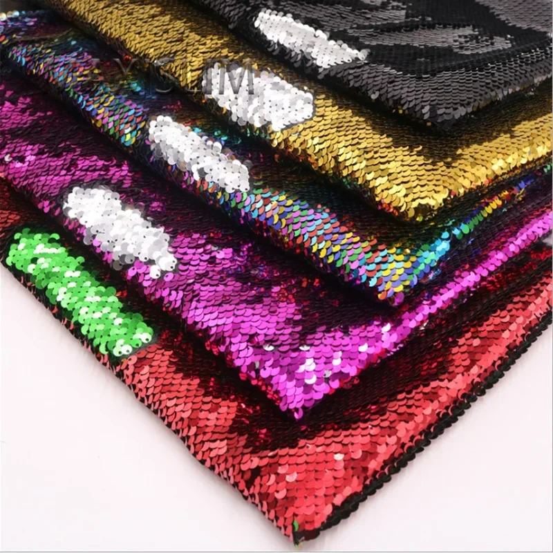 5MM Sequins Fabric Multicolor Reversible Satin Sequins Fabrics DIY Accessories Sewing Evening Dress Home Decoration Wide：125CM