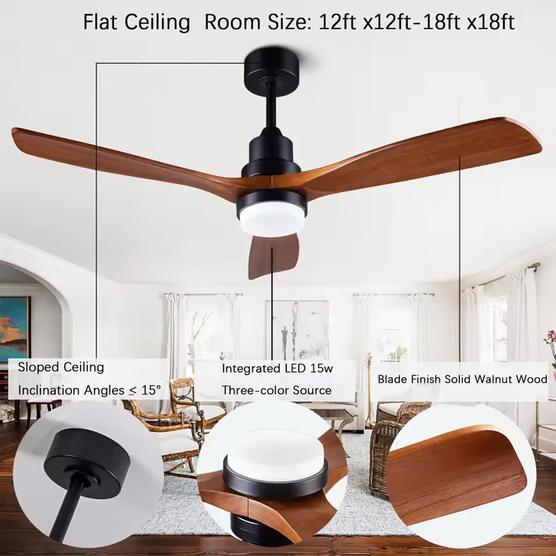 Modern Solid Wood Ceiling Fan Light Remote Control Ceiling Fan Lamp mute Adjustable Six Levels Wind Speed Living bedroom Decor