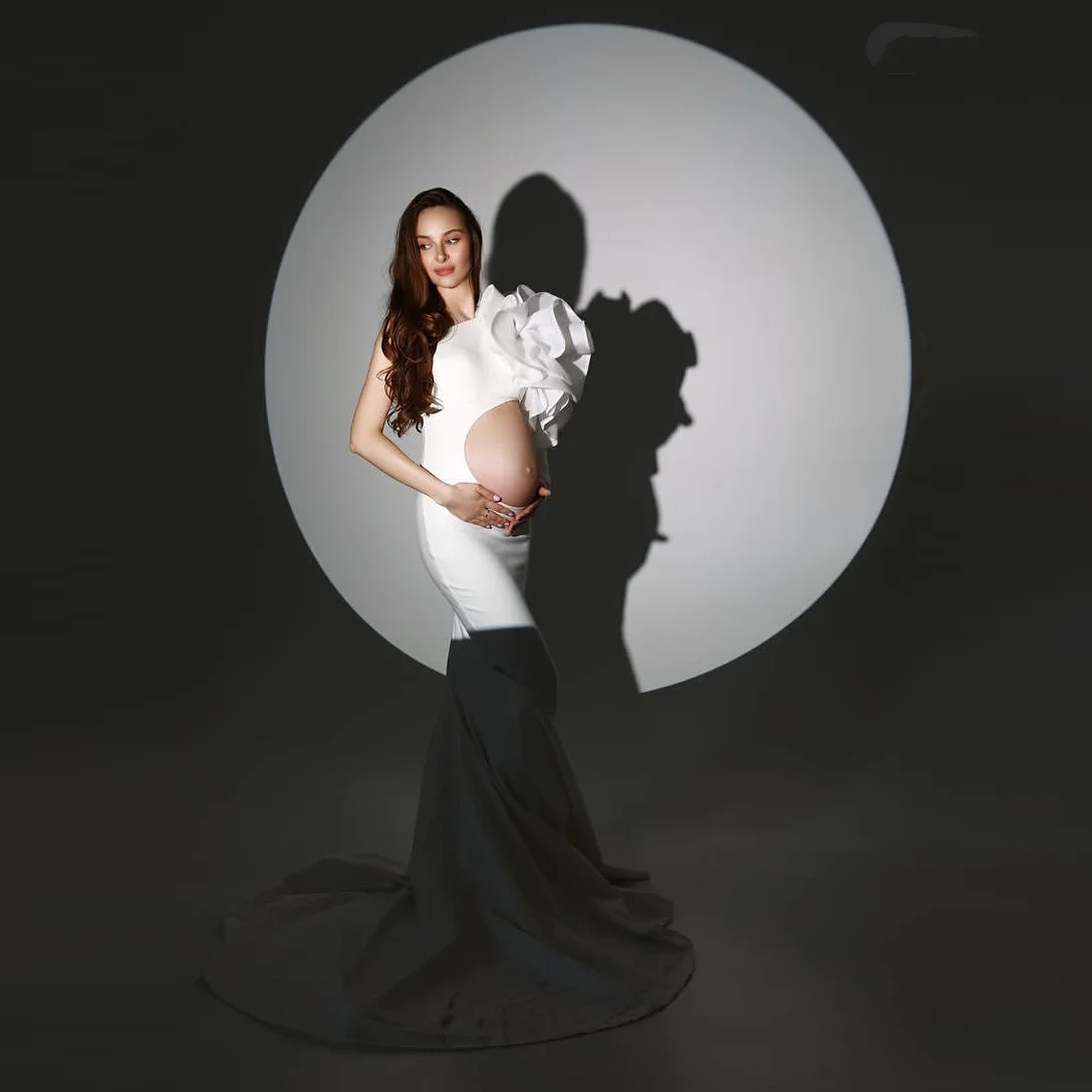 

Photoshoot One Shoulder Maternity Dresses Layered Floral Women Dress Long Stretchy Mermaid Maternity Gowns with Sleeve