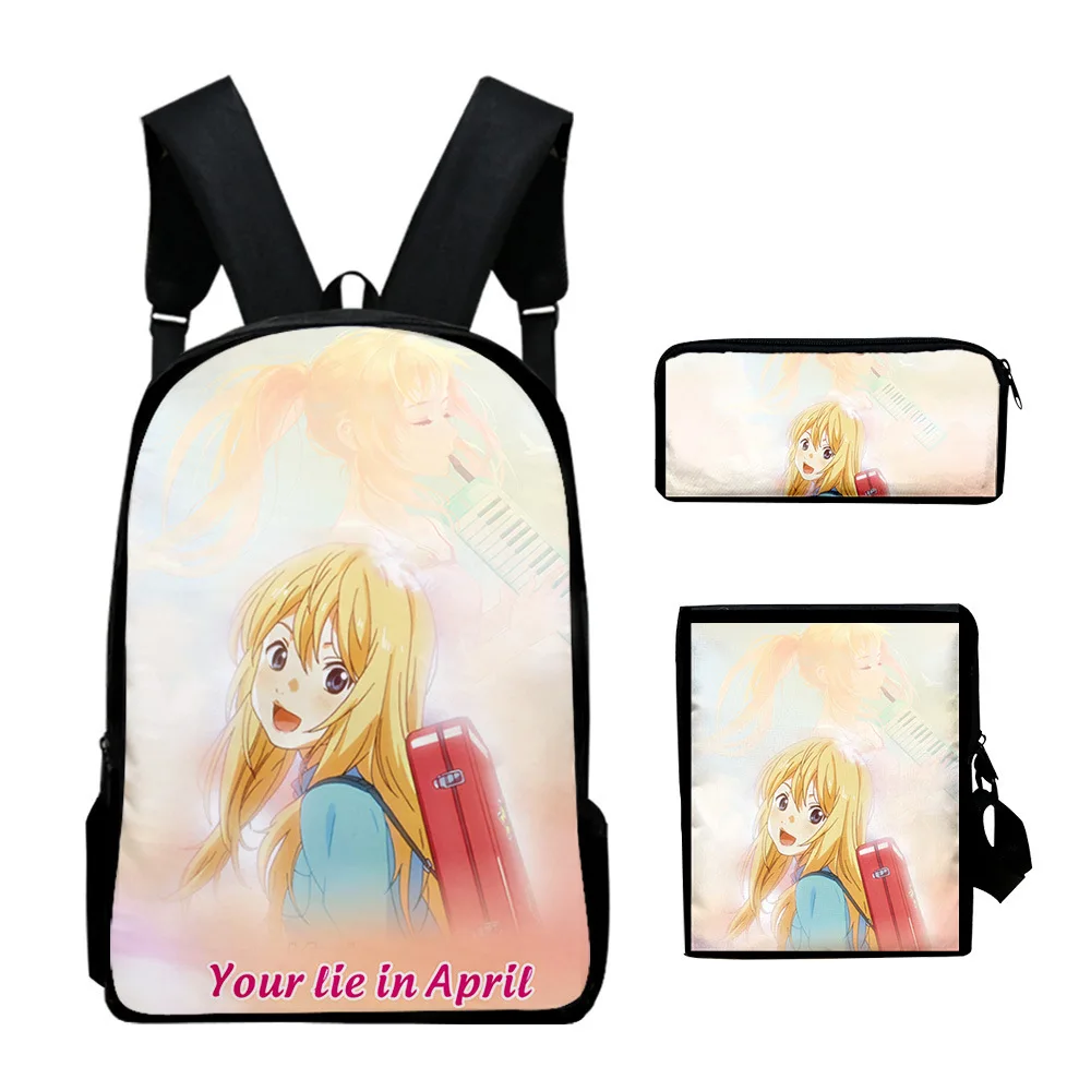 Trendy Popular Your Lie in April 3D-Druck 3 Stück/Set Schüler Schultaschen Laptop Tagesrucksack Rucksack Schräge Umhängetasche Federmäppchen