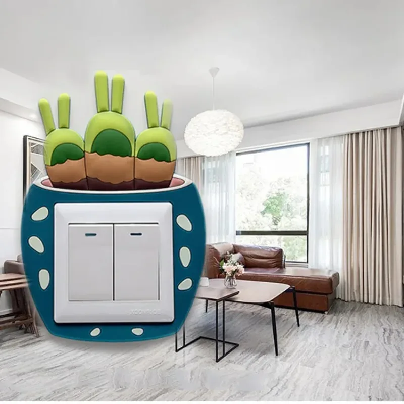 Dustproof Cute Cartoon 3D Cactus Fluorescent Wall Silicon Switch Stickers Children Luminous Switch Light Output Home Decoration